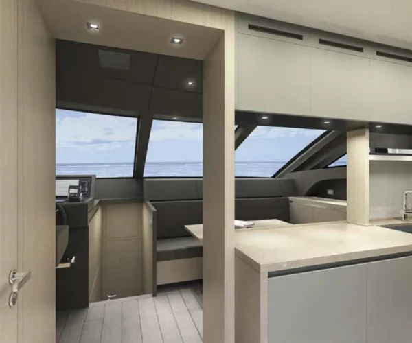 THYKE galley with access towards the wheelhouse